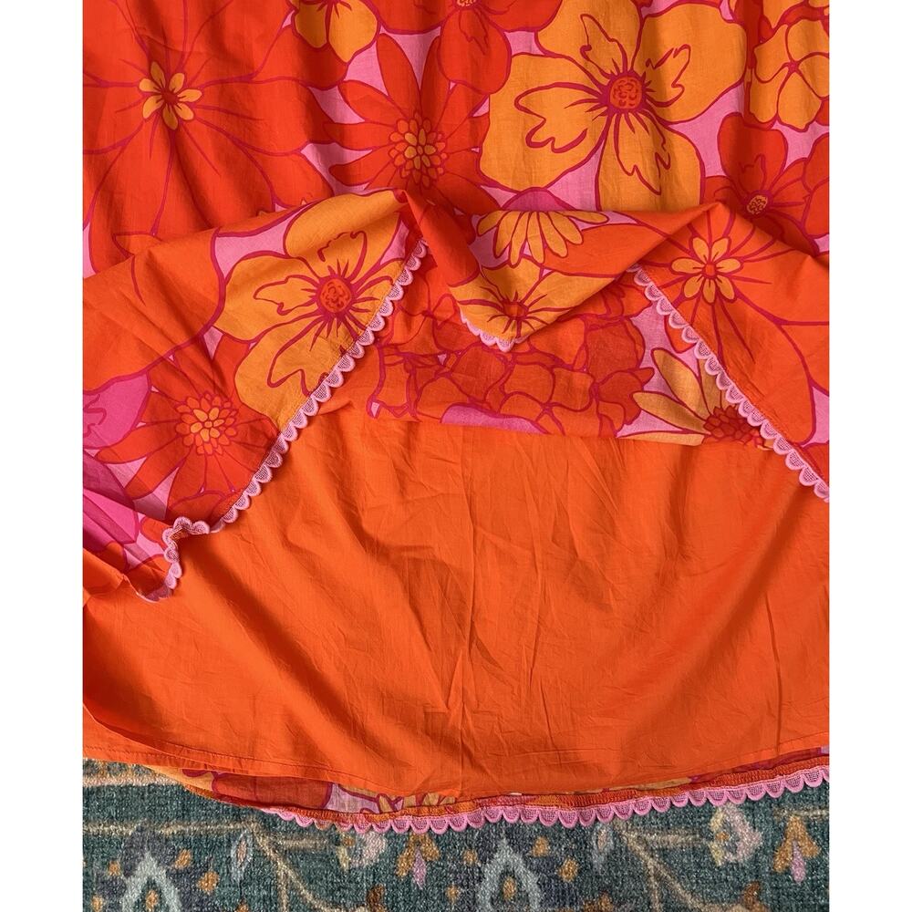 J. MARIE Lizzie Tropical Orange Pink Floral Ric Rac Cross Halter Midi Dress XL - Picture 13 of 15